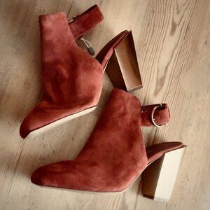 New Salvatore Ferragamo Open Heel Shoes, Rust Suede, Size Women's 6 1/2